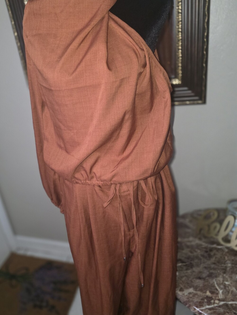 Rust Orange High Neck One Sleve Two-Piece Pant Set